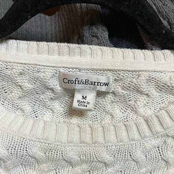 Croft&Barrow Cable Knit Color Block Sweater White M - Picture 3 of 5